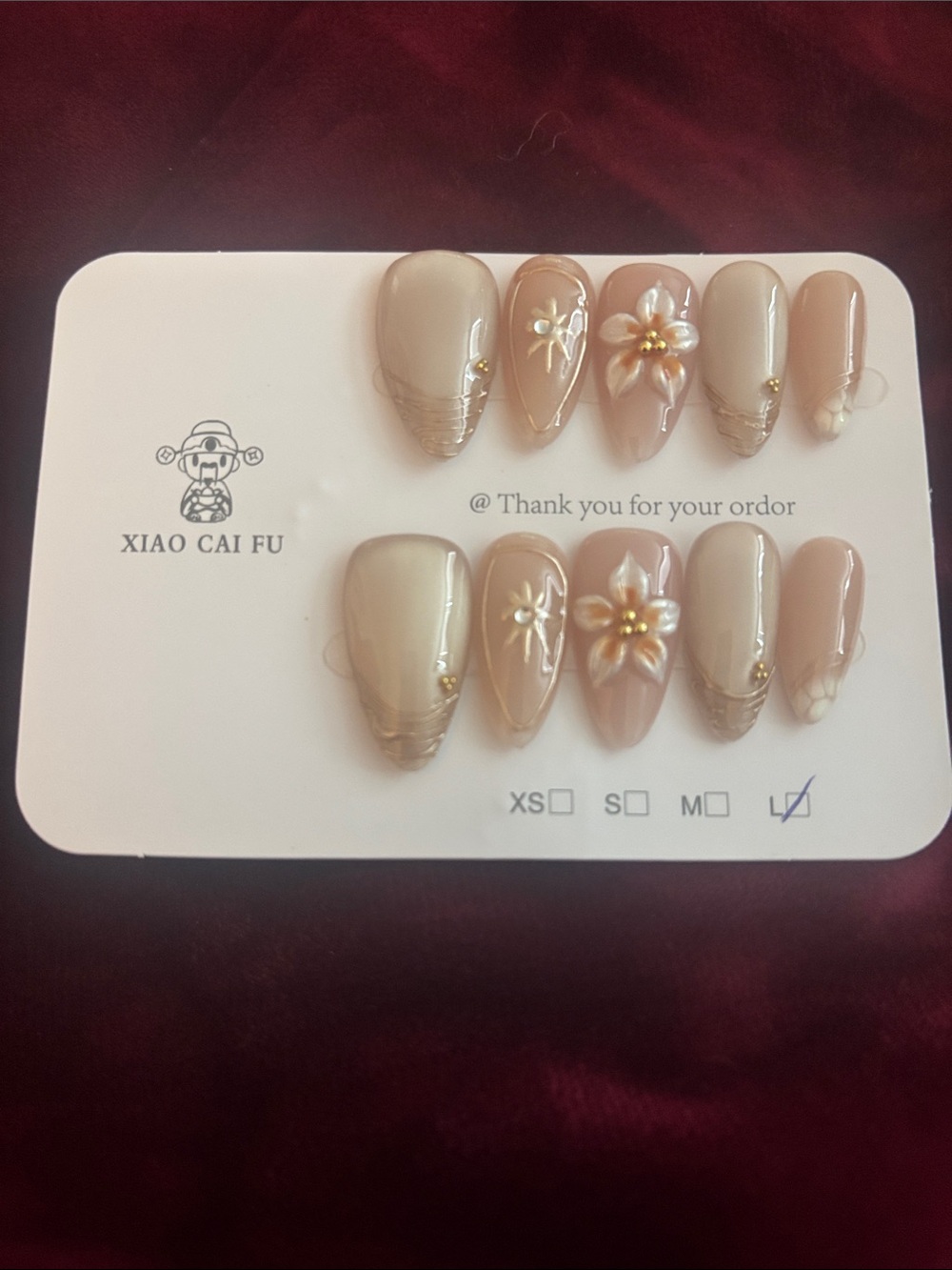 Xiao Cai Fu Nude Pink Floral Press-On Nail Set